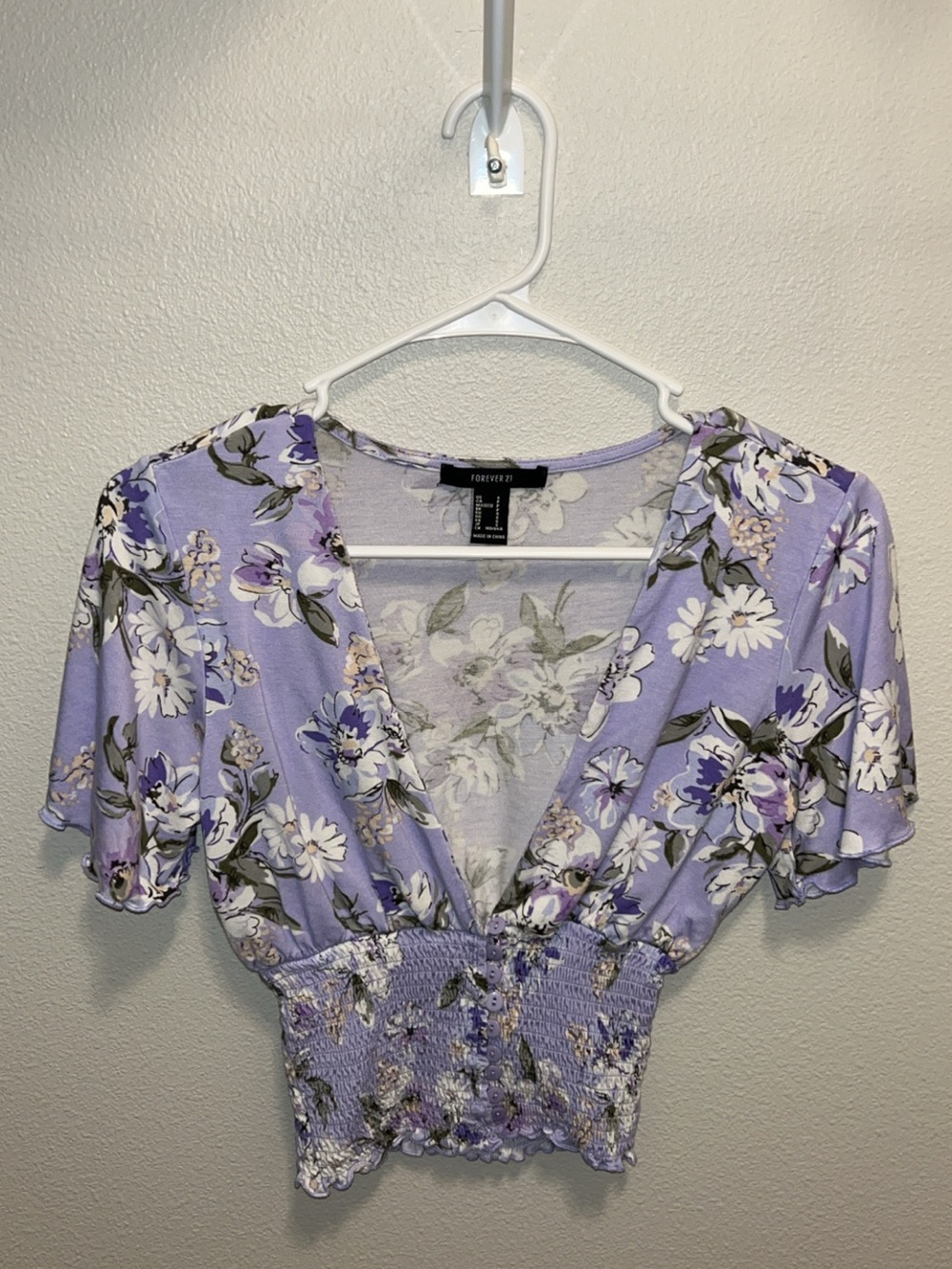 Forever 21 Lavender Floral Smocked Crop Top